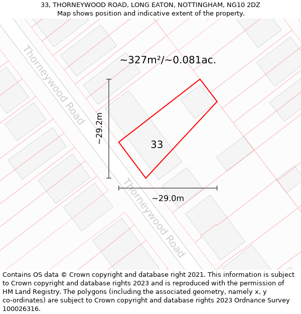 33, THORNEYWOOD ROAD, LONG EATON, NOTTINGHAM, NG10 2DZ: Plot and title map