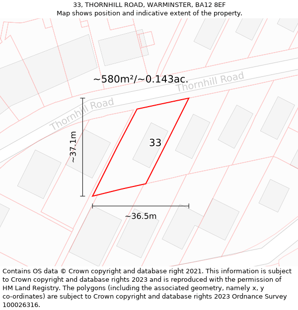 33, THORNHILL ROAD, WARMINSTER, BA12 8EF: Plot and title map