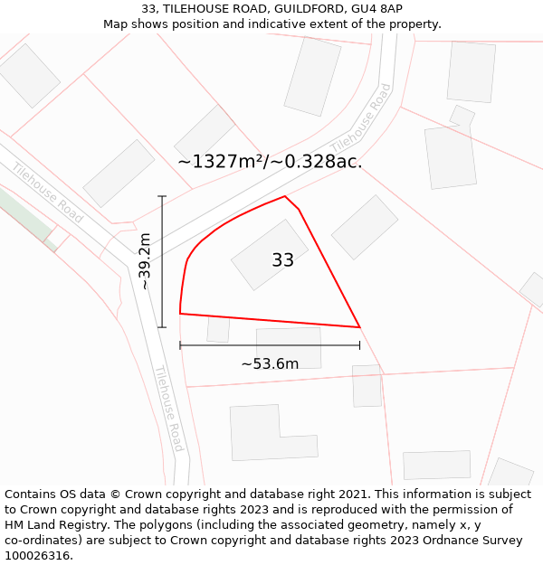 33, TILEHOUSE ROAD, GUILDFORD, GU4 8AP: Plot and title map