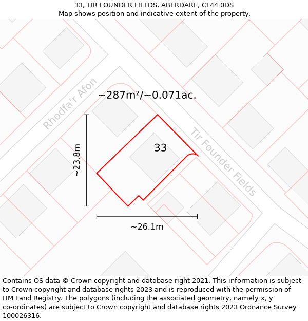 33, TIR FOUNDER FIELDS, ABERDARE, CF44 0DS: Plot and title map