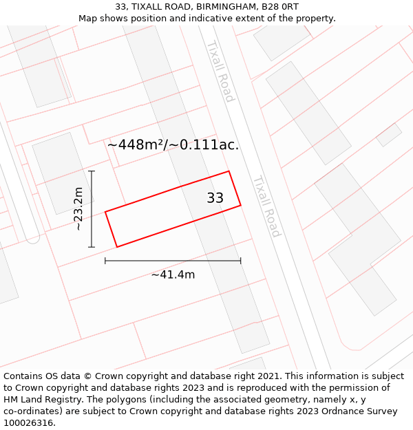 33, TIXALL ROAD, BIRMINGHAM, B28 0RT: Plot and title map