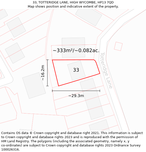 33, TOTTERIDGE LANE, HIGH WYCOMBE, HP13 7QD: Plot and title map