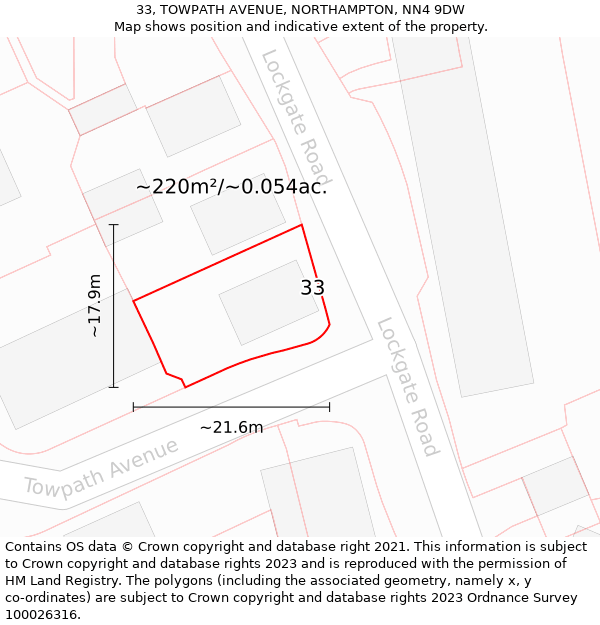 33, TOWPATH AVENUE, NORTHAMPTON, NN4 9DW: Plot and title map