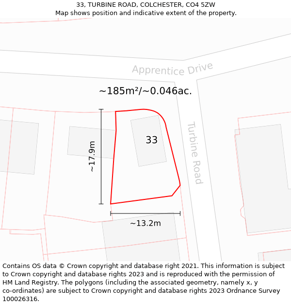 33, TURBINE ROAD, COLCHESTER, CO4 5ZW: Plot and title map