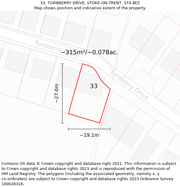 33, TURNBERRY DRIVE, STOKE-ON-TRENT, ST4 8EZ: Plot and title map