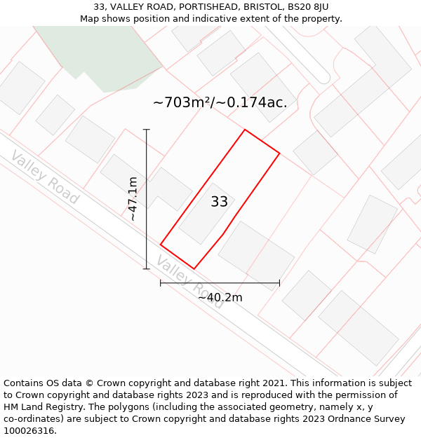 33, VALLEY ROAD, PORTISHEAD, BRISTOL, BS20 8JU: Plot and title map