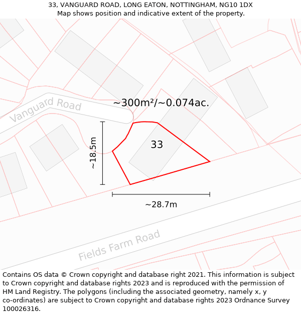 33, VANGUARD ROAD, LONG EATON, NOTTINGHAM, NG10 1DX: Plot and title map