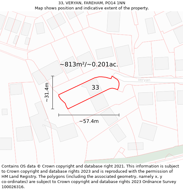 33, VERYAN, FAREHAM, PO14 1NN: Plot and title map