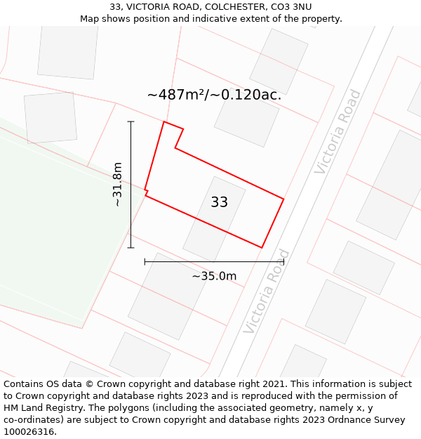 33, VICTORIA ROAD, COLCHESTER, CO3 3NU: Plot and title map