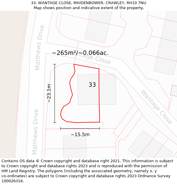 33, WANTAGE CLOSE, MAIDENBOWER, CRAWLEY, RH10 7NU: Plot and title map