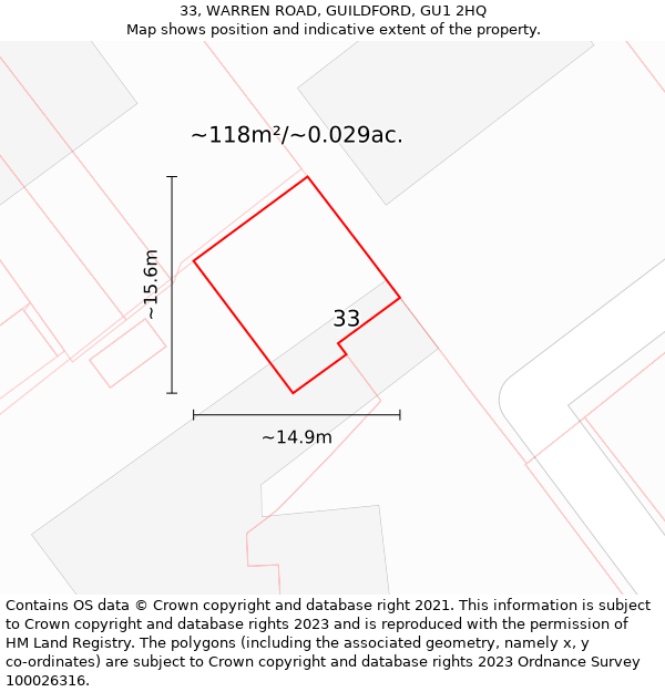 33, WARREN ROAD, GUILDFORD, GU1 2HQ: Plot and title map