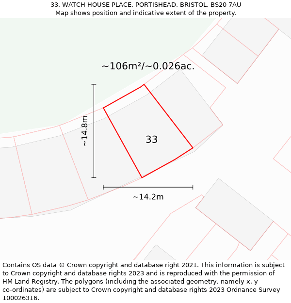 33, WATCH HOUSE PLACE, PORTISHEAD, BRISTOL, BS20 7AU: Plot and title map