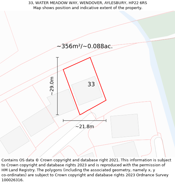 33, WATER MEADOW WAY, WENDOVER, AYLESBURY, HP22 6RS: Plot and title map