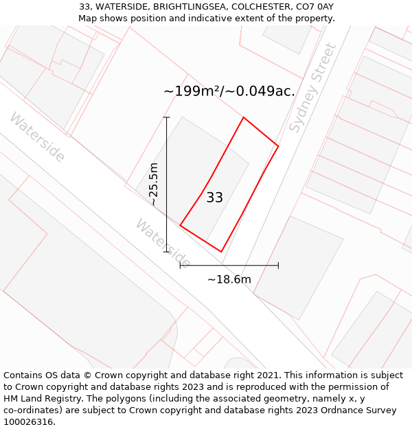 33, WATERSIDE, BRIGHTLINGSEA, COLCHESTER, CO7 0AY: Plot and title map