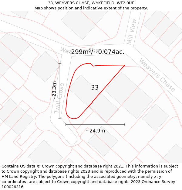 33, WEAVERS CHASE, WAKEFIELD, WF2 9UE: Plot and title map