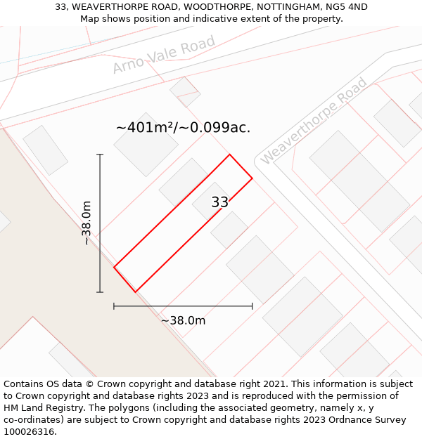 33, WEAVERTHORPE ROAD, WOODTHORPE, NOTTINGHAM, NG5 4ND: Plot and title map