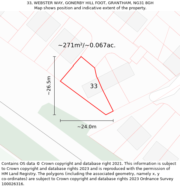 33, WEBSTER WAY, GONERBY HILL FOOT, GRANTHAM, NG31 8GH: Plot and title map