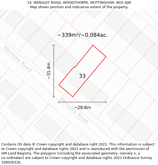 33, WENSLEY ROAD, WOODTHORPE, NOTTINGHAM, NG5 4JW: Plot and title map