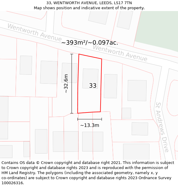 33, WENTWORTH AVENUE, LEEDS, LS17 7TN: Plot and title map
