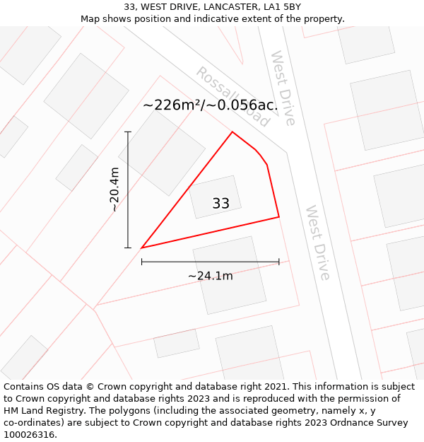 33, WEST DRIVE, LANCASTER, LA1 5BY: Plot and title map