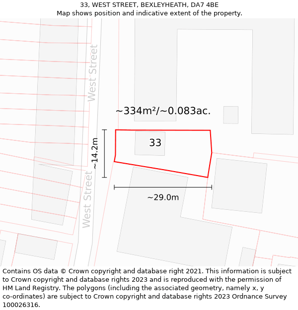 33, WEST STREET, BEXLEYHEATH, DA7 4BE: Plot and title map