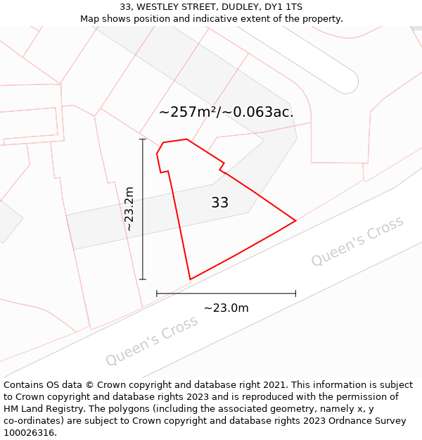 33, WESTLEY STREET, DUDLEY, DY1 1TS: Plot and title map