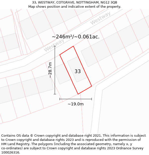 33, WESTWAY, COTGRAVE, NOTTINGHAM, NG12 3QB: Plot and title map