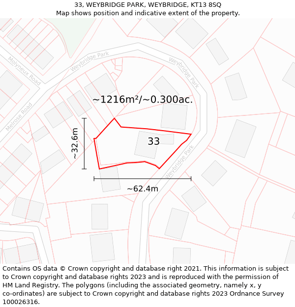 33, WEYBRIDGE PARK, WEYBRIDGE, KT13 8SQ: Plot and title map