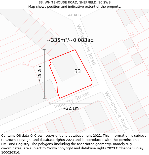 33, WHITEHOUSE ROAD, SHEFFIELD, S6 2WB: Plot and title map