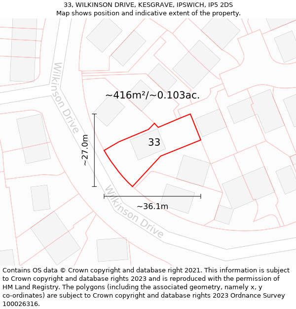 33, WILKINSON DRIVE, KESGRAVE, IPSWICH, IP5 2DS: Plot and title map