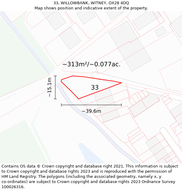 33, WILLOWBANK, WITNEY, OX28 4DQ: Plot and title map