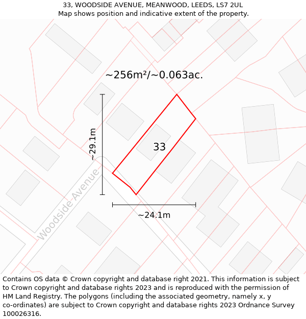 33, WOODSIDE AVENUE, MEANWOOD, LEEDS, LS7 2UL: Plot and title map