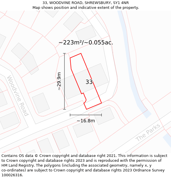 33, WOODVINE ROAD, SHREWSBURY, SY1 4NR: Plot and title map