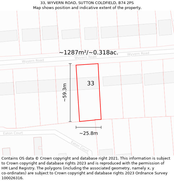 33, WYVERN ROAD, SUTTON COLDFIELD, B74 2PS: Plot and title map