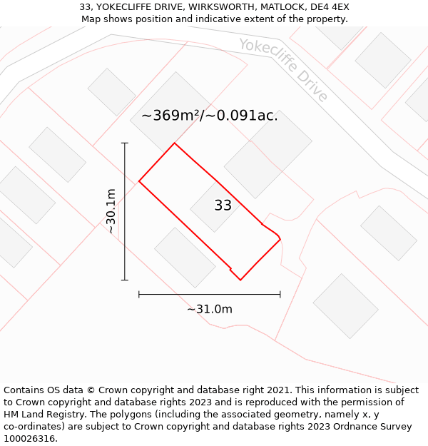 33, YOKECLIFFE DRIVE, WIRKSWORTH, MATLOCK, DE4 4EX: Plot and title map