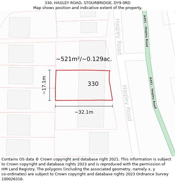 330, HAGLEY ROAD, STOURBRIDGE, DY9 0RD: Plot and title map
