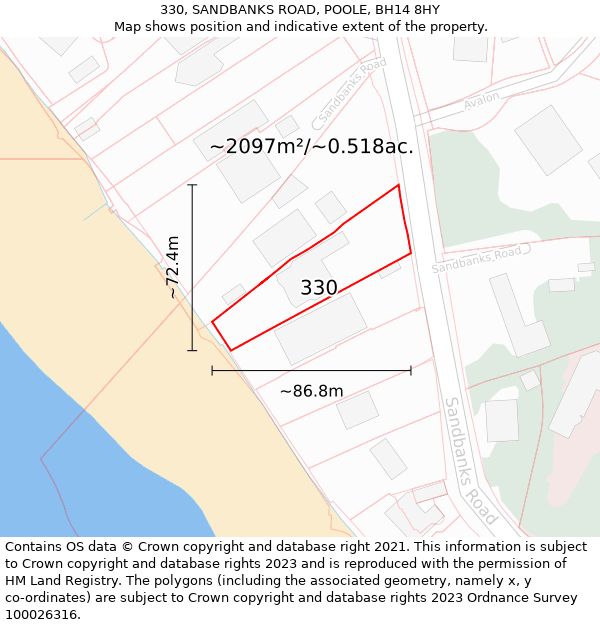 330, SANDBANKS ROAD, POOLE, BH14 8HY: Plot and title map
