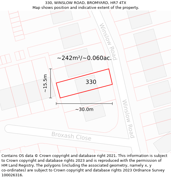330, WINSLOW ROAD, BROMYARD, HR7 4TX: Plot and title map