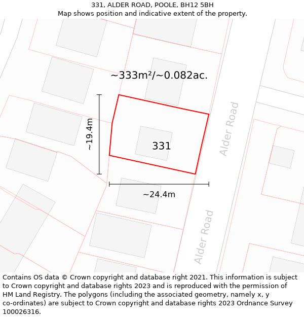 331, ALDER ROAD, POOLE, BH12 5BH: Plot and title map