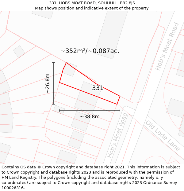 331, HOBS MOAT ROAD, SOLIHULL, B92 8JS: Plot and title map