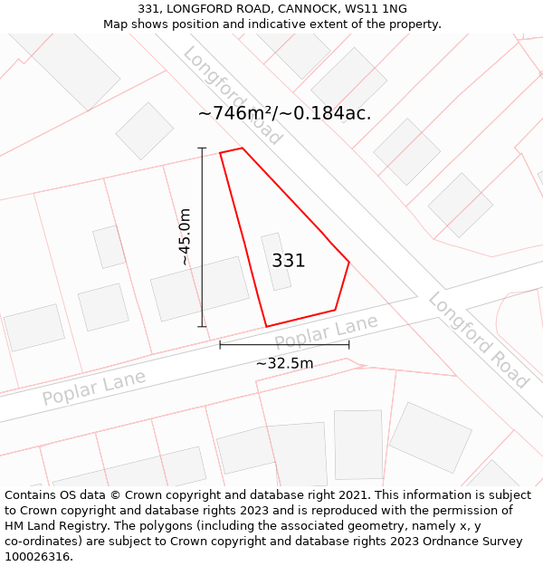 331, LONGFORD ROAD, CANNOCK, WS11 1NG: Plot and title map