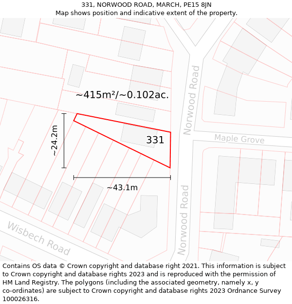 331, NORWOOD ROAD, MARCH, PE15 8JN: Plot and title map