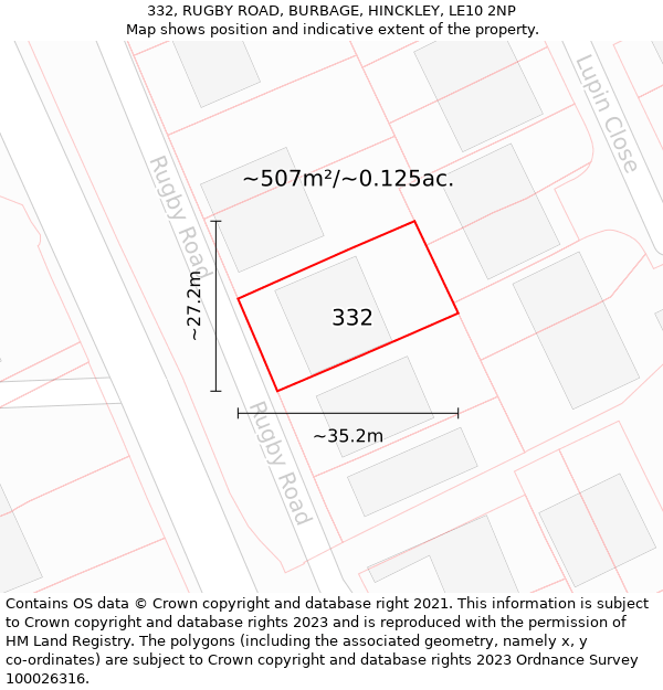 332, RUGBY ROAD, BURBAGE, HINCKLEY, LE10 2NP: Plot and title map