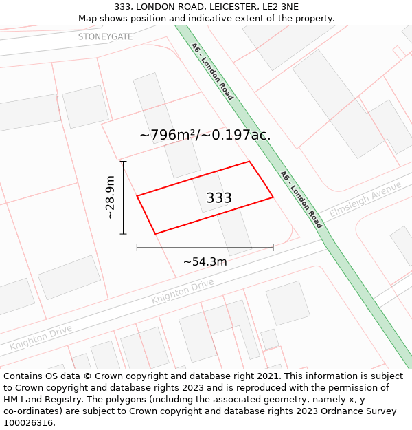 333, LONDON ROAD, LEICESTER, LE2 3NE: Plot and title map