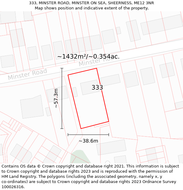 333, MINSTER ROAD, MINSTER ON SEA, SHEERNESS, ME12 3NR: Plot and title map