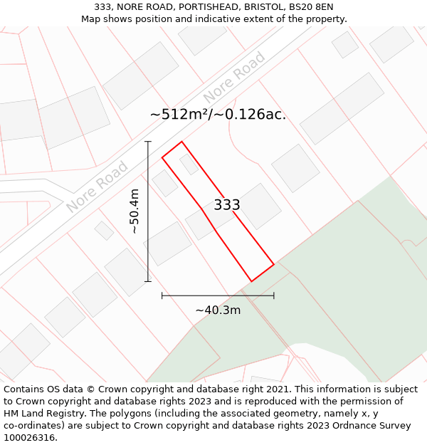 333, NORE ROAD, PORTISHEAD, BRISTOL, BS20 8EN: Plot and title map