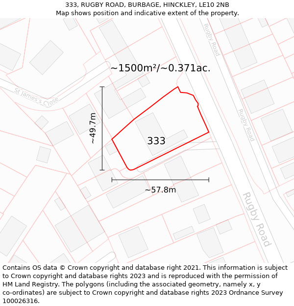 333, RUGBY ROAD, BURBAGE, HINCKLEY, LE10 2NB: Plot and title map