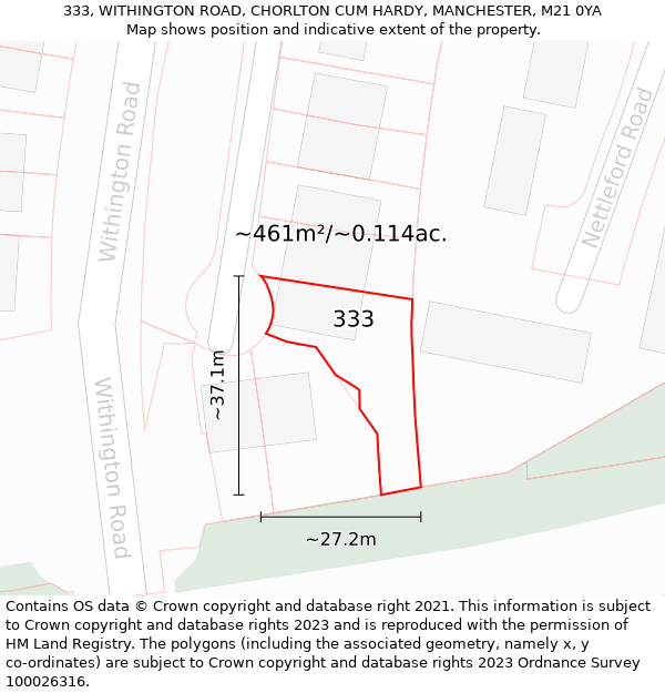 333, WITHINGTON ROAD, CHORLTON CUM HARDY, MANCHESTER, M21 0YA: Plot and title map