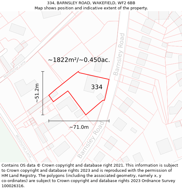 334, BARNSLEY ROAD, WAKEFIELD, WF2 6BB: Plot and title map