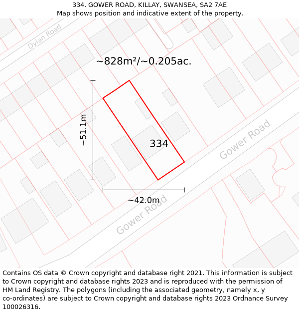 334, GOWER ROAD, KILLAY, SWANSEA, SA2 7AE: Plot and title map